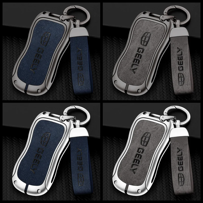 Zinc Alloy Leather Car Key Case Cover For Geely New Emgrand GS X6 Azkarra Tugella FY11 Atlas Pro SUV EC7 Protector Keychain