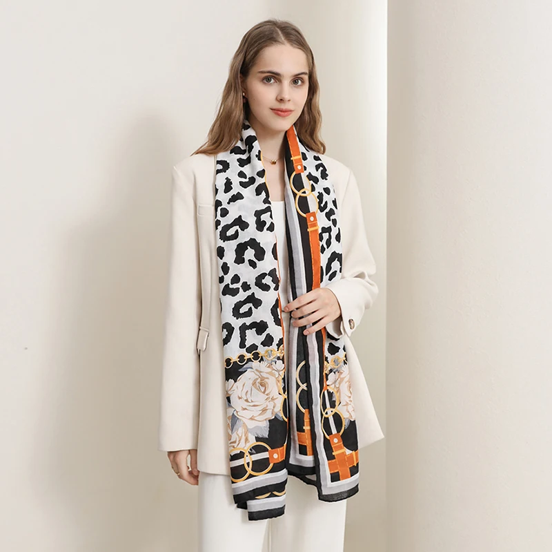 New Big Size 85*180cm Cotton Hijab Scarves for Women Leopard  Printed Cotton Scarf Autumn Winter Warm Viscose Linen Muslim Hijab