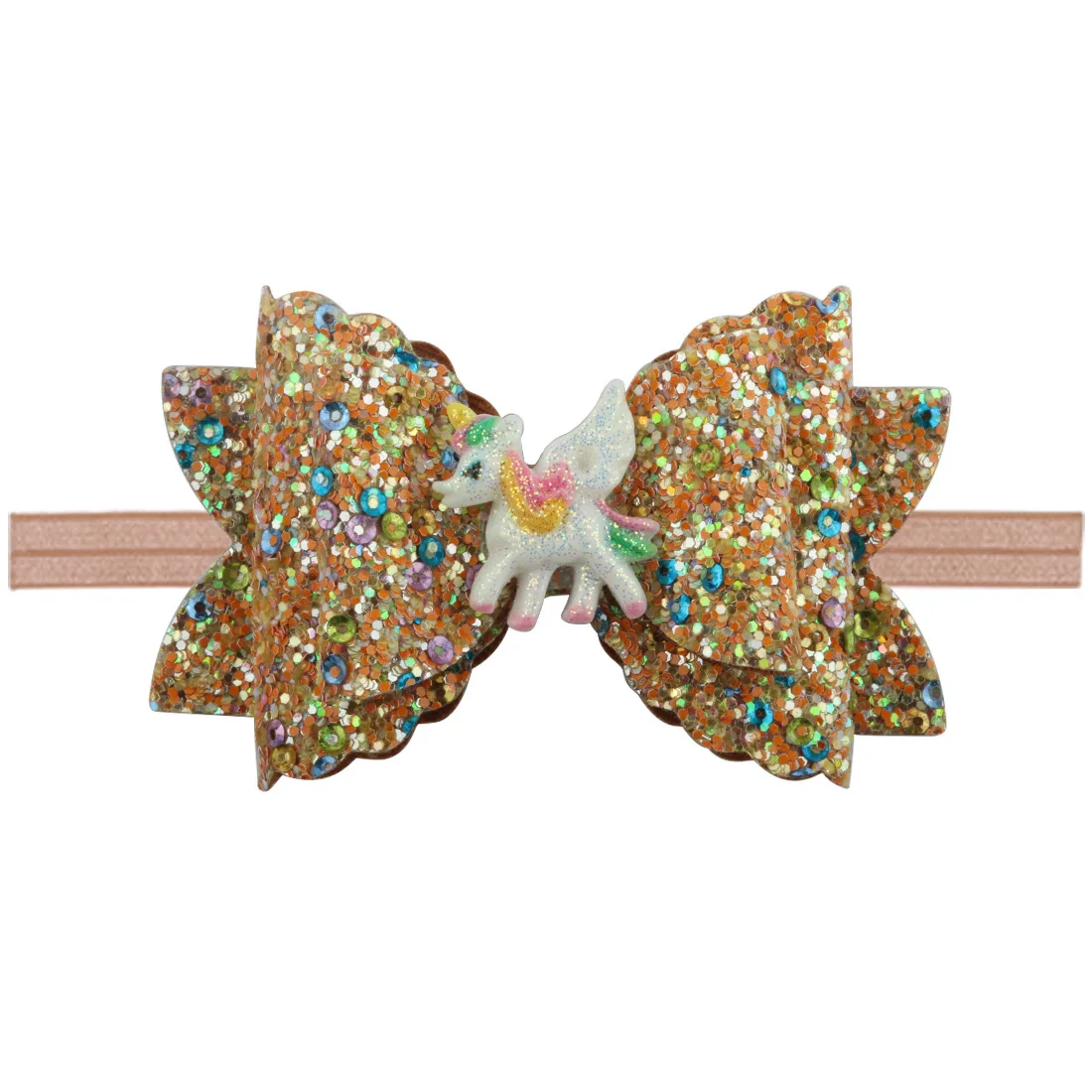 Cute Hair Accessories Shallot Powder Sequin Bow Hair Band Princess Elastic Unicorn Headband