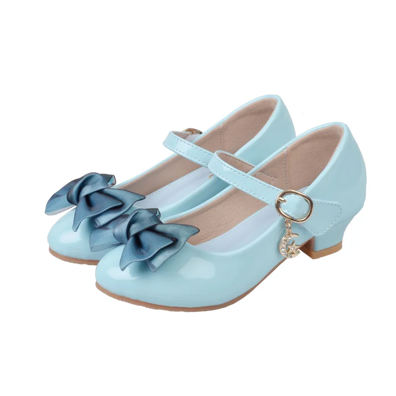 New arrival Elegent  girls PU leather shoes  Girls heels princess shoes with bow little  Girl party Sandals