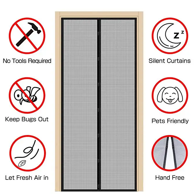 Factory Hot Sale Mosquito Net Door Strong Tapes Mesh Screen Door Screen Mosquito Net Door Curtain