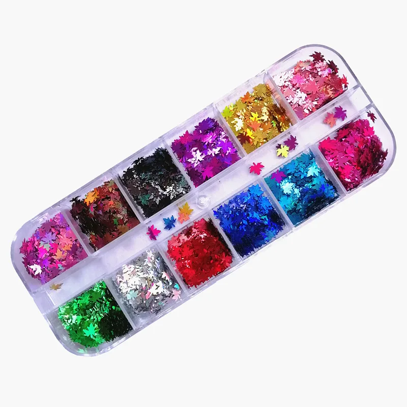 
12 Colors Maple Leaf Laser Sequin Ultra Thin Sequin For Nails Fall Art Stickers 