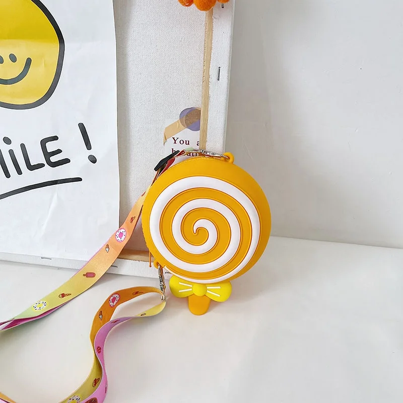 Donut Lollipop Cute Colorful Mini Toddler Kids Ladies Women Silicone 3d Squeeze Keychain Coin Purse Wallet Pouch Bag with Zipper