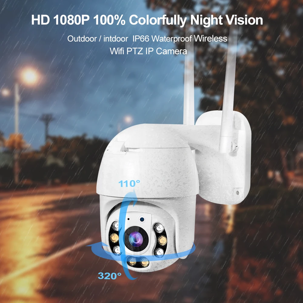 1080P PTZ Wifi Camera Auto Tracking Motion Wireless Outdoor Dome Security Surveillance Wireless IP Camera Colorful In Night