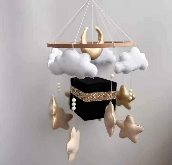 Muslim baby mobile felt moon and star cube Kaaba Islamic cot mobile Quran crib mobile
