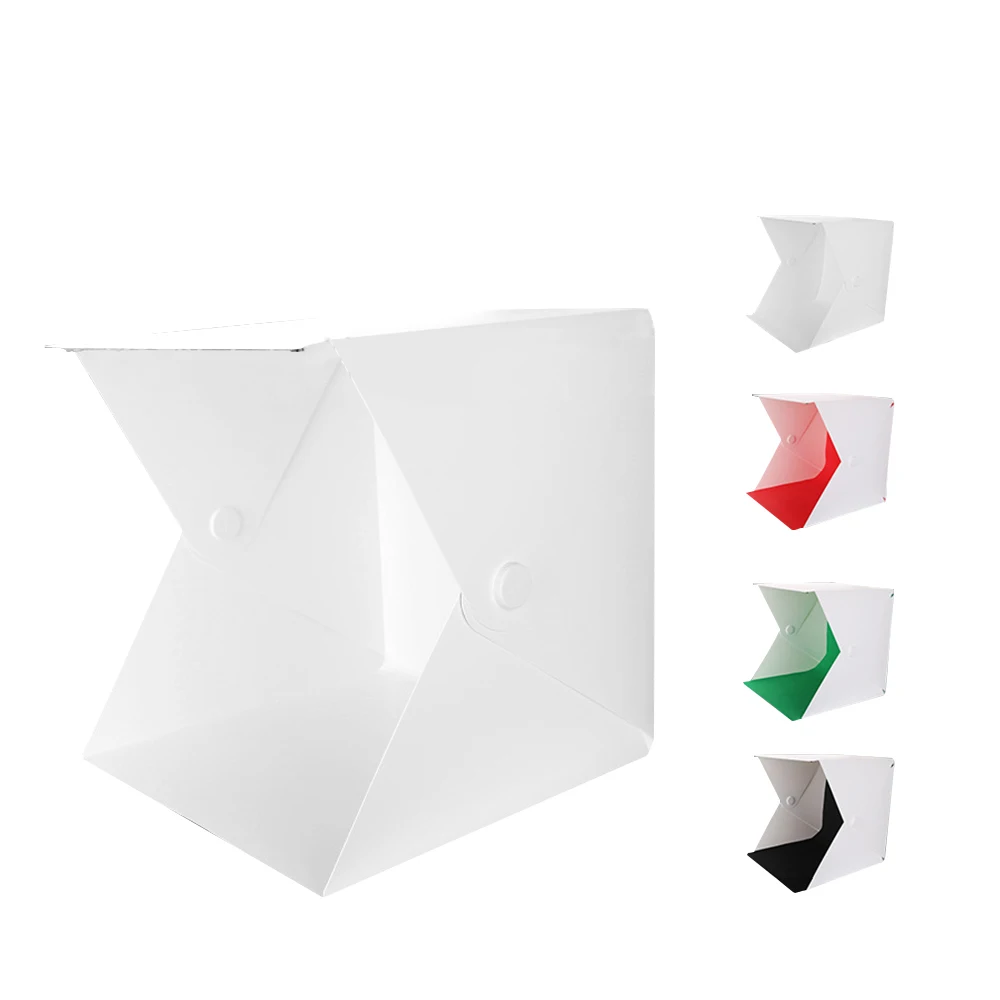 Портативный складной фотобокс для фотостудии на белом фоне, мини-бокс для фотостудии 40 см с мягким освещением и 3 цветными светодиодами