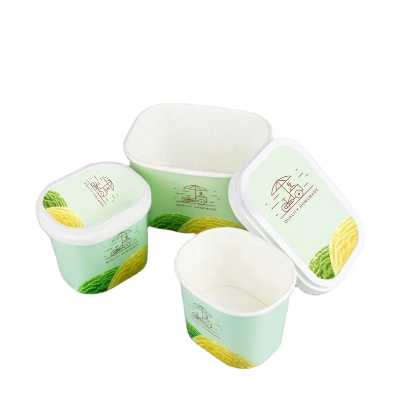 disposable custom design Square shape paper  Ice Cream Cup