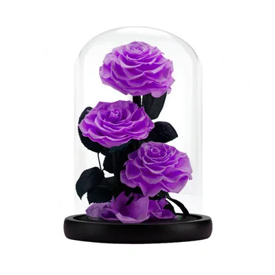 Wholesale Handmade Preserved Flowers Three Huge Eternal Forever Roses In Glass Dome Romantic Gift Set For Mother Wife Girl