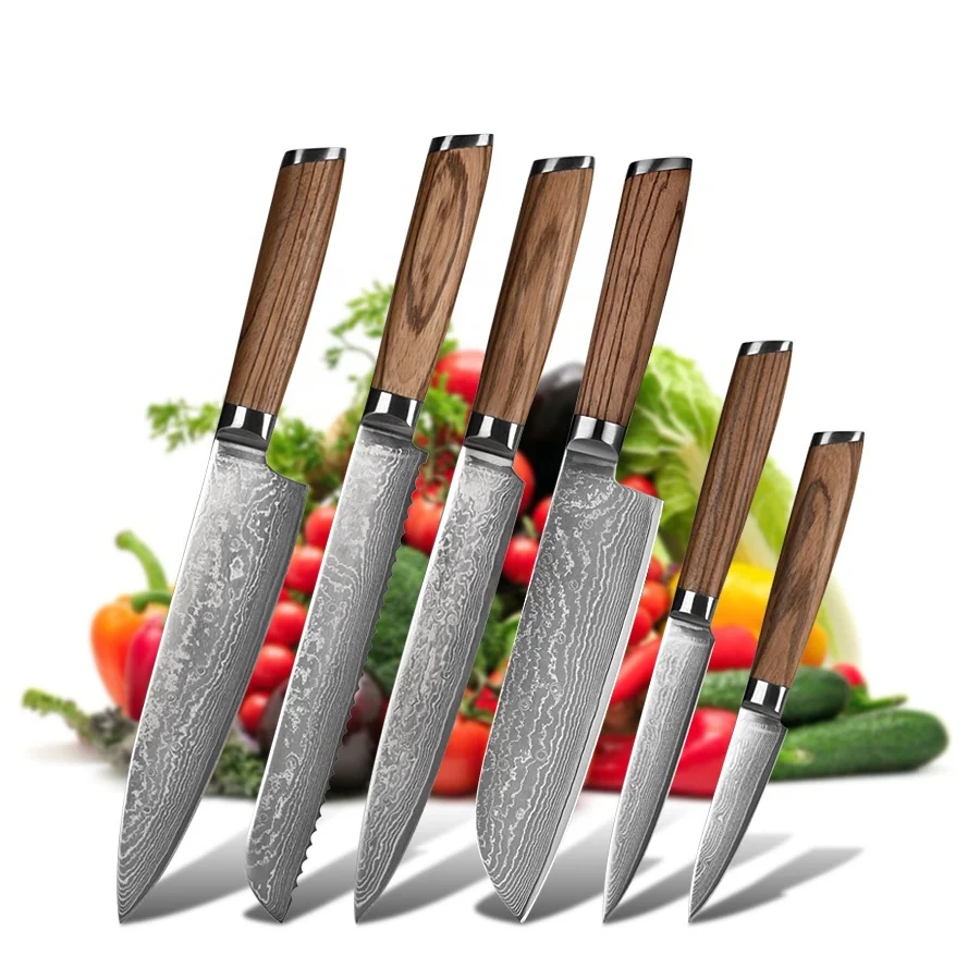 New arrival 3pcs damascus steel wood handle damast messer santoku knife set for chef
