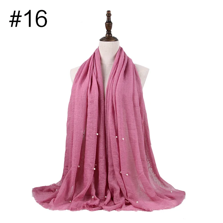 40 Colors Arab Malaysia Solid Color Shawl Wraps Cotton Scarves Turkish Dubai Muslim Crinkle Hijab Scarf with Pearl
