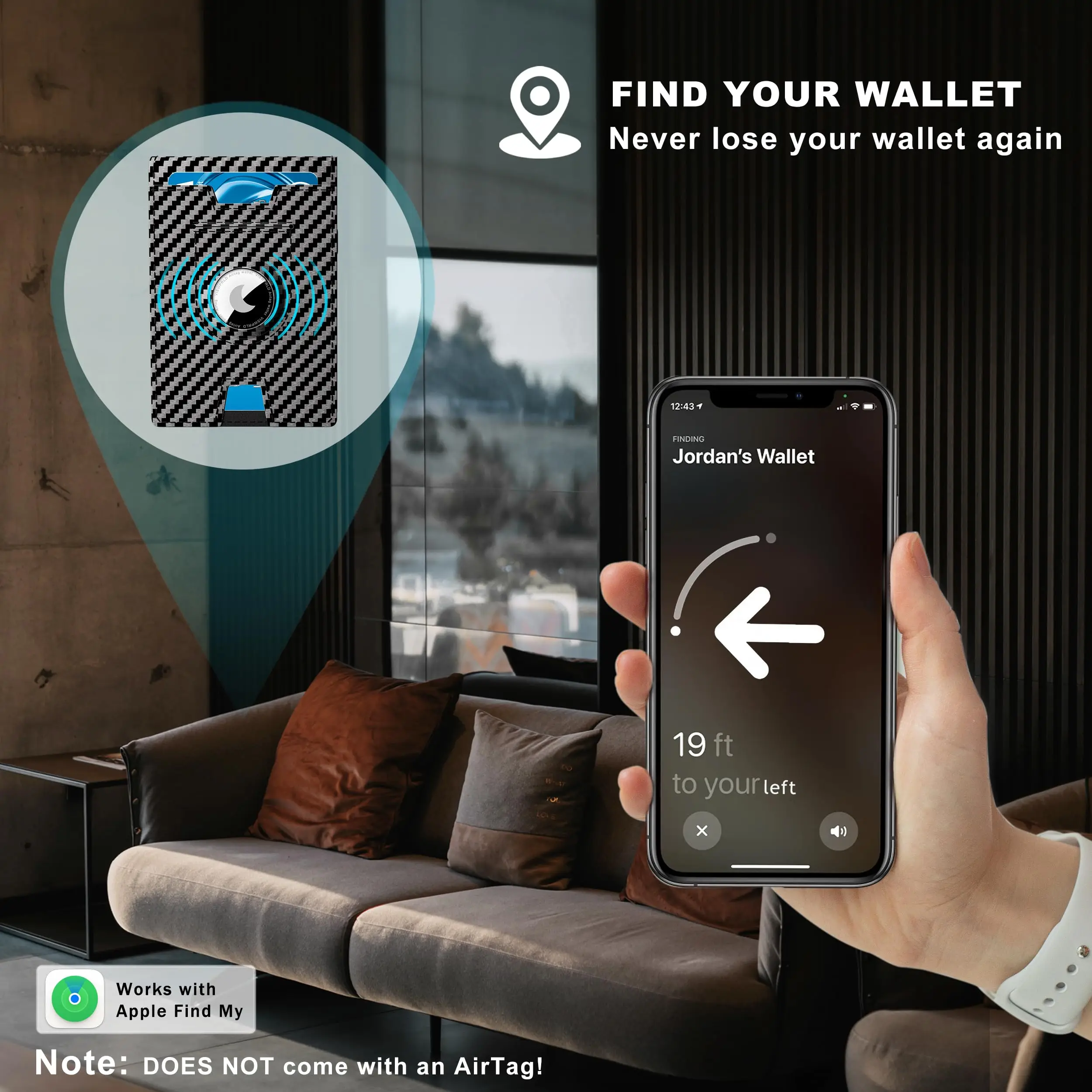 Carbon Fiber Leather Magnetic Close Wallet With Air Tag Holder RFID Blocking Business Pop Up Credit Card Holder Wallet