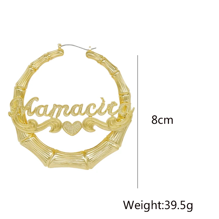 
Custom Name bamboo hoop earrings for women 