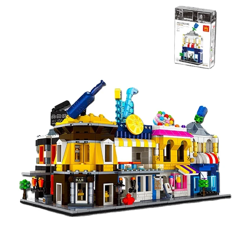 Wange Blocks Small Street Store Mini Cake Shop Bar Building Toys for Kids Gifts Children Birthday Present