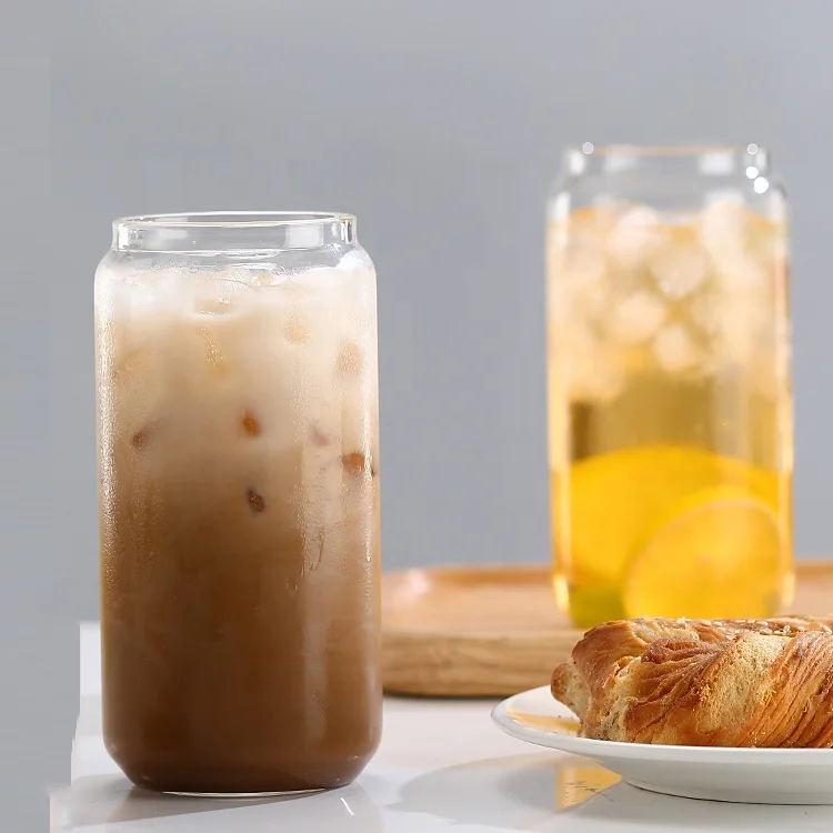 Environmental Friendly Heat Resistant Transparent Glass Beer Can Cup With Bamboo Lid And Straw