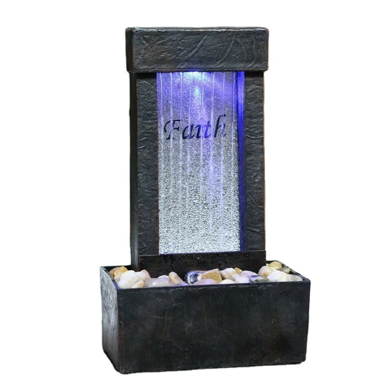 SERENITY ZEN FAITH 100%plastic Tabletop Fountain Plate Glass in Straight Shape Battery Fountain with LED Religious Figurine