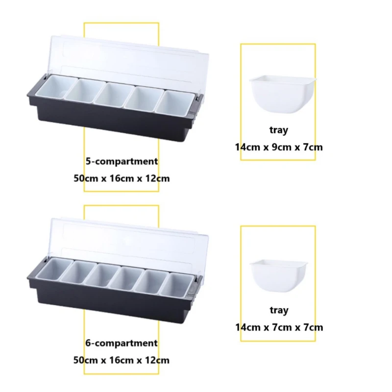 6-Compartment Plastic Garnish Stations Cocktailor Fruit Toppings Serve Chilled Condiment Bar