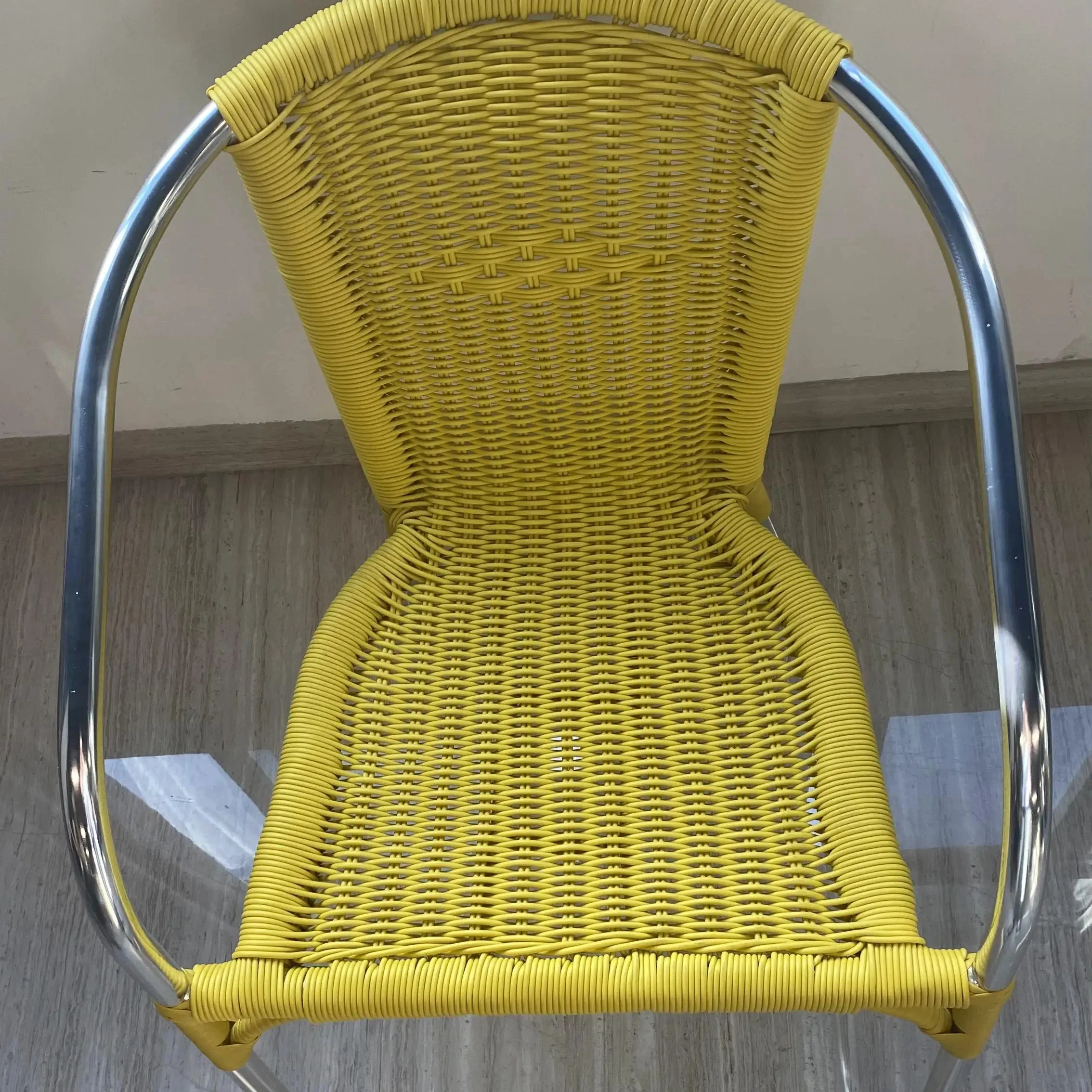 Solid  Oxidation gloss Aluminum welding Stacked French Wicker Rattan Chair Bamboo Garden Balcony Chair