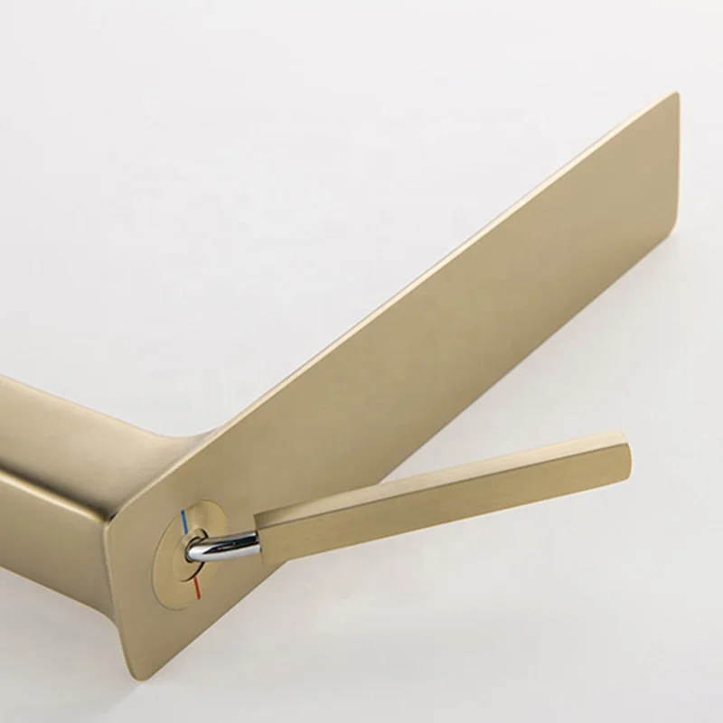 Modern Gold Brass Hot and Cold Water Mixer Taps square Tall Bathroom Basin Faucet
