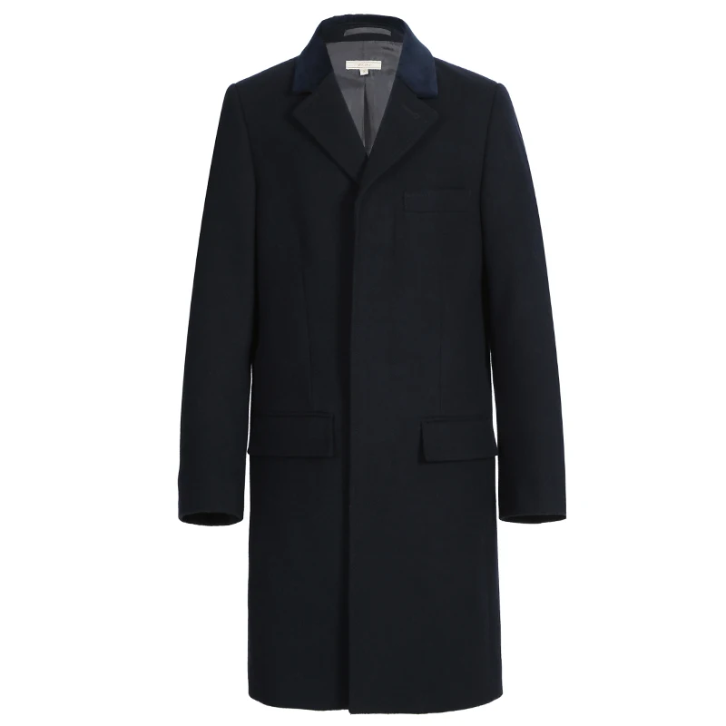 Классическое шерстяное пальто для мальчиков, однобортное темно-синее тканевое бархатное пальто с воротником, теплая зимняя верхняя одежда для маленьких джентльменов