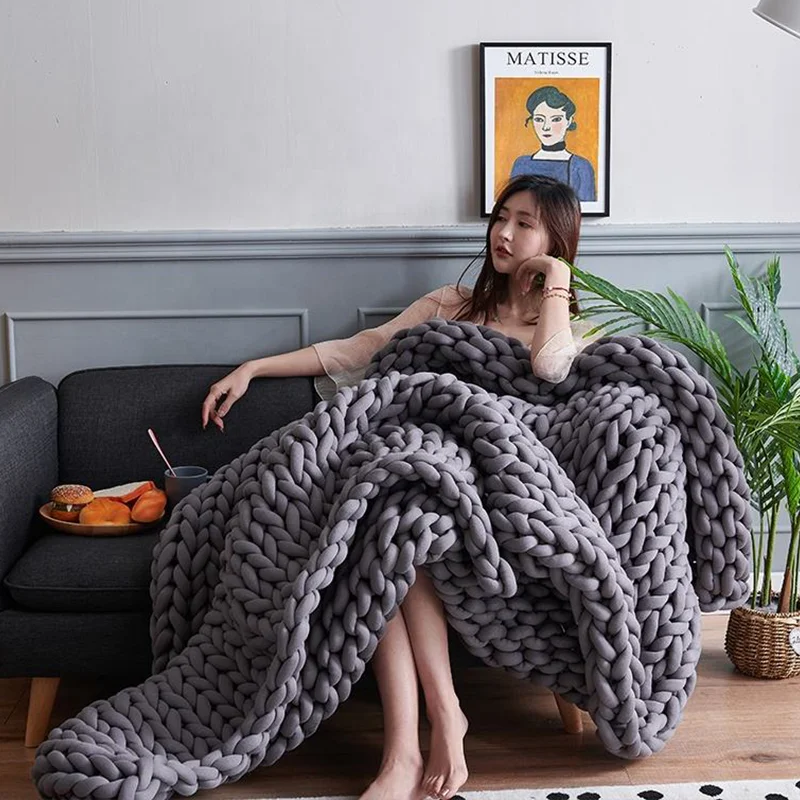 New arrivals recycled polyester handmade organic cotton chunky heavy knitted weighted blanket