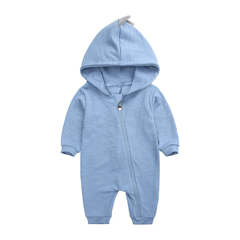 New Hot Selling Dinosaur Hooded Baby Jumpsuit Romper Long Sleeved Cotton Baby Boy Gilr Clothes Zip Up Baby Romper Wholesale