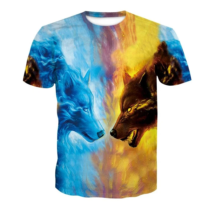 
2020 Stylish Oem Customized Men Cotton And Polyester 3D Digital Wolf Printing Tee Casual Round Neck Animal Printed T Shirt 