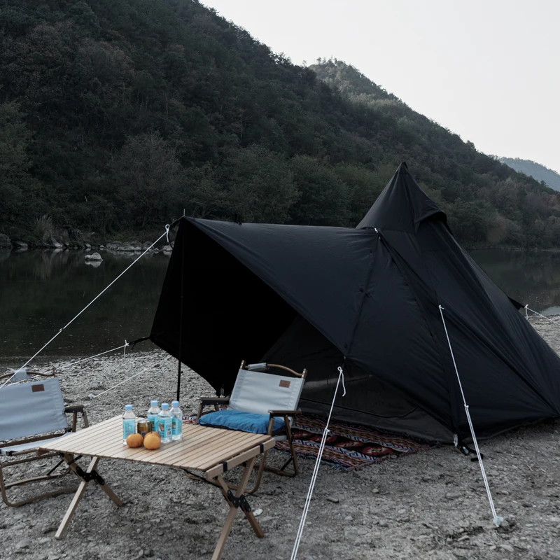 Cheap Outdoor Camping Black Warrior Tent Shade Sunscreen Rainproof Tent Leisure Family Camping Hexagonal Pyramid Tent