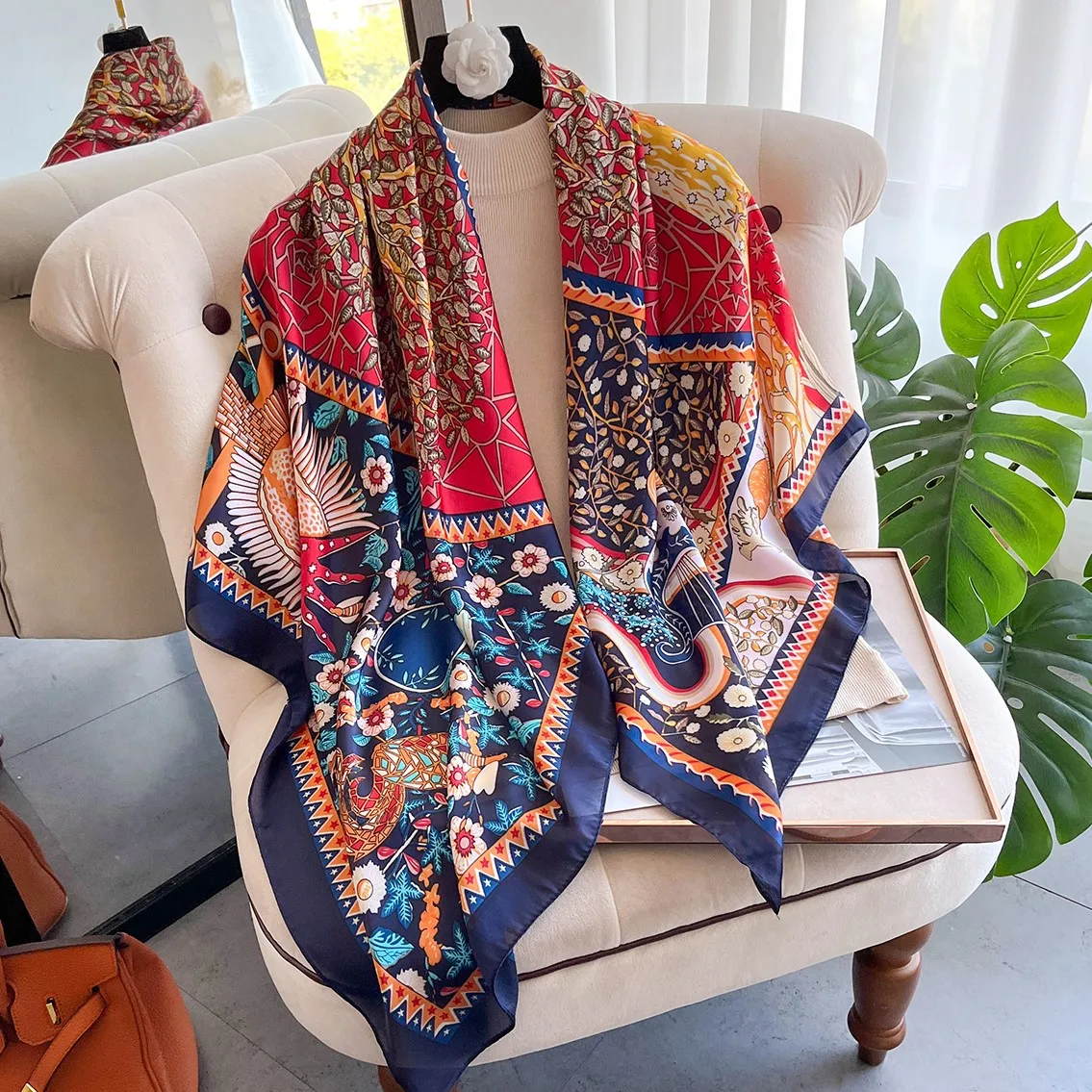 New High Quality 100% Silk Scarves Satin Twill Custom Size 110*110CM Custom Design 100 Silk Scarf Square for Women