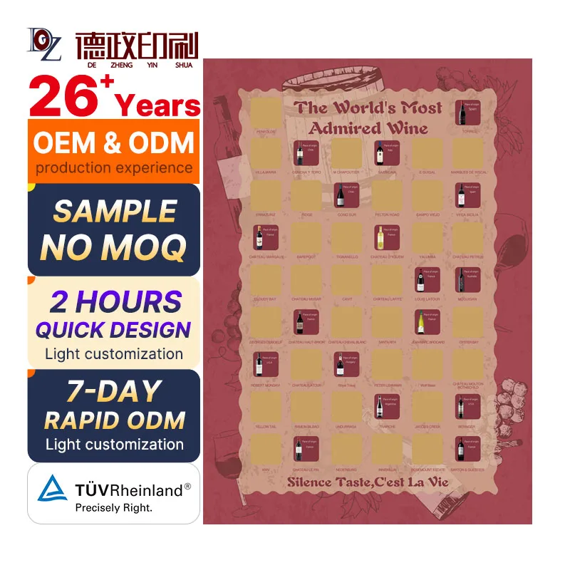 2024 Wholesale Custom Pattern And Accessories 50 Red Wine Club Bar Home Small Game Scratch Off Poster