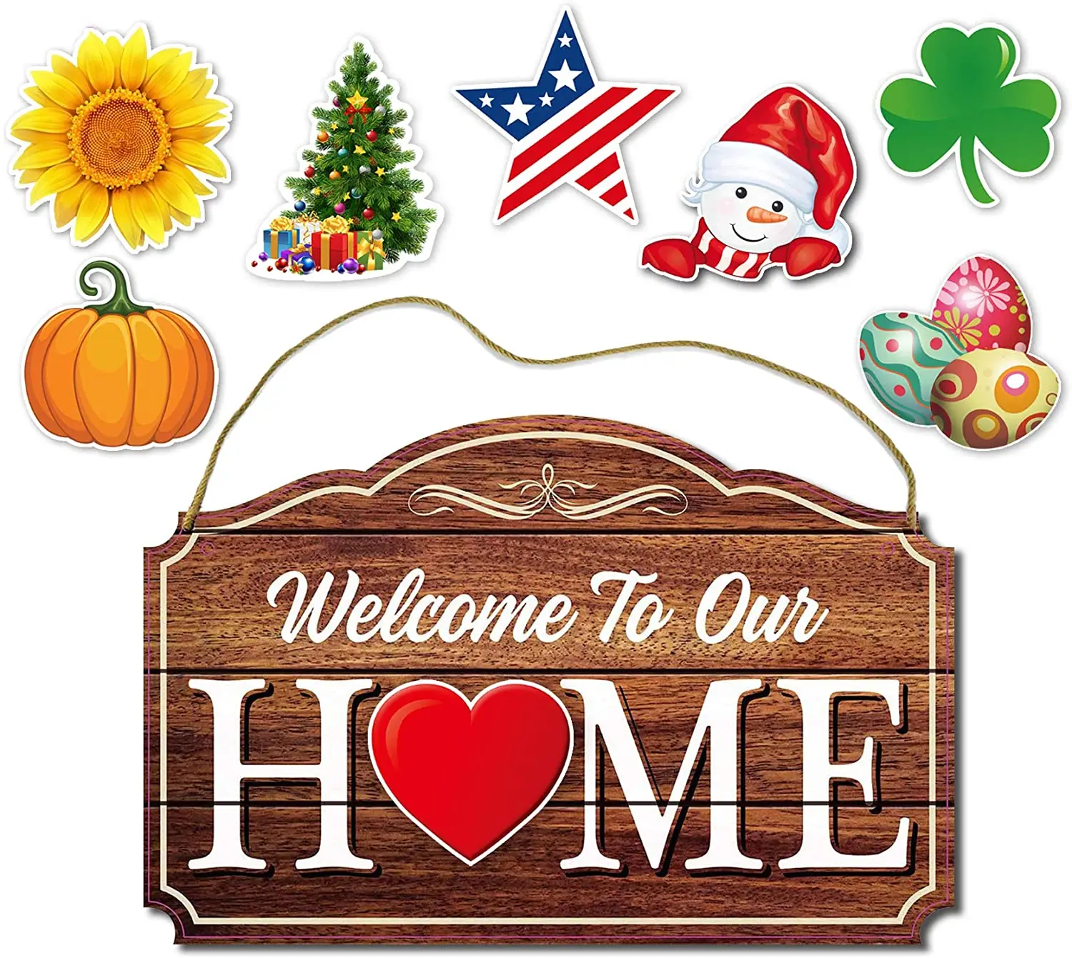 Welcome to Our Home Door Sign,Interchangeable Seasonal Welcome Sign Front Door Decor,Rustic Wood Welcome Wall Porch Decor