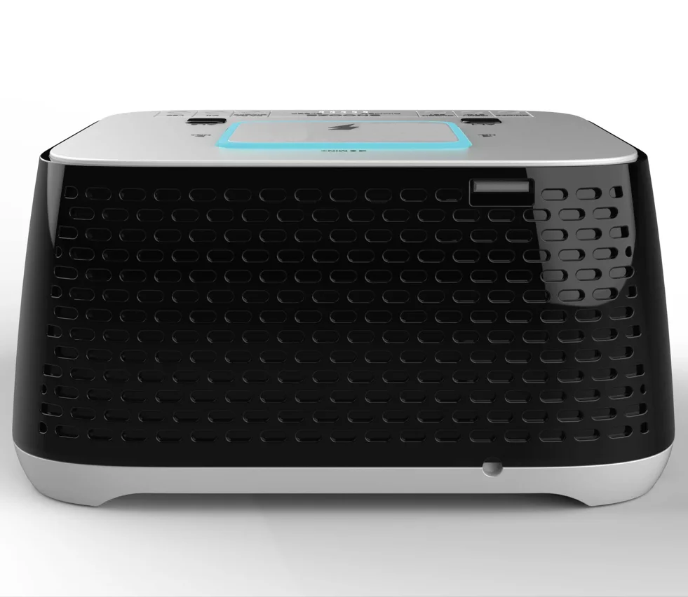 professional original factory digital clock cube electric wake up alarm lamp bluetooth speaker wireless charge custom logo