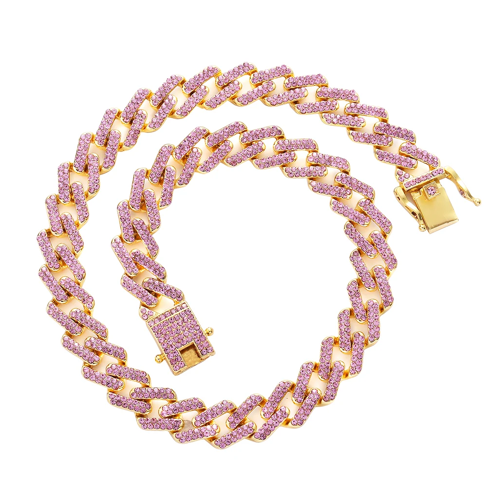  13mm Cuban Link Chain For Men Iced Out Bling Rhinestone Hip Hop Jewelry