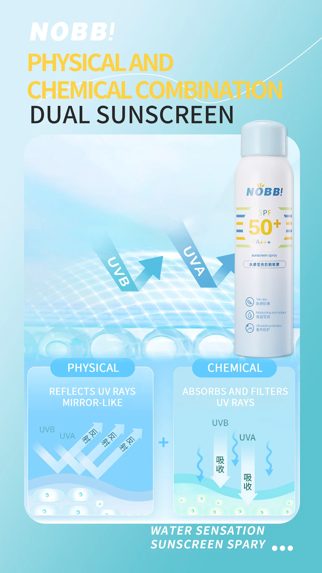 Wholesale Sunscreen SPF 50 PA+++ custom sunscreen Private label moisturizing and radiant Sunscreen Spray