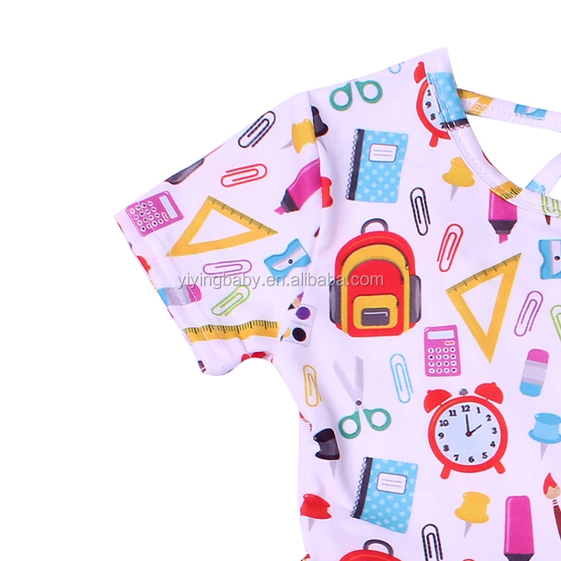 Fast shipping girl t-shirt short sleeve ruffled hem schoolbag alarm clock printing summer t-shirt