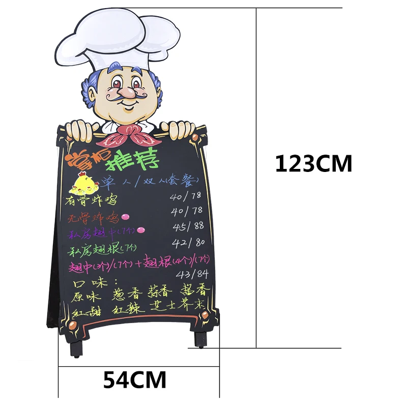 Floor standing chef shape blackboard for chalk and marker pen writing