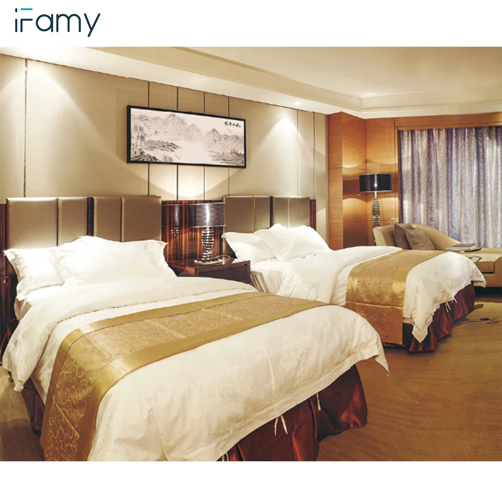 
New Project Solid Wood cheap bed hotel bedroom set for 5 Stars Hotel 