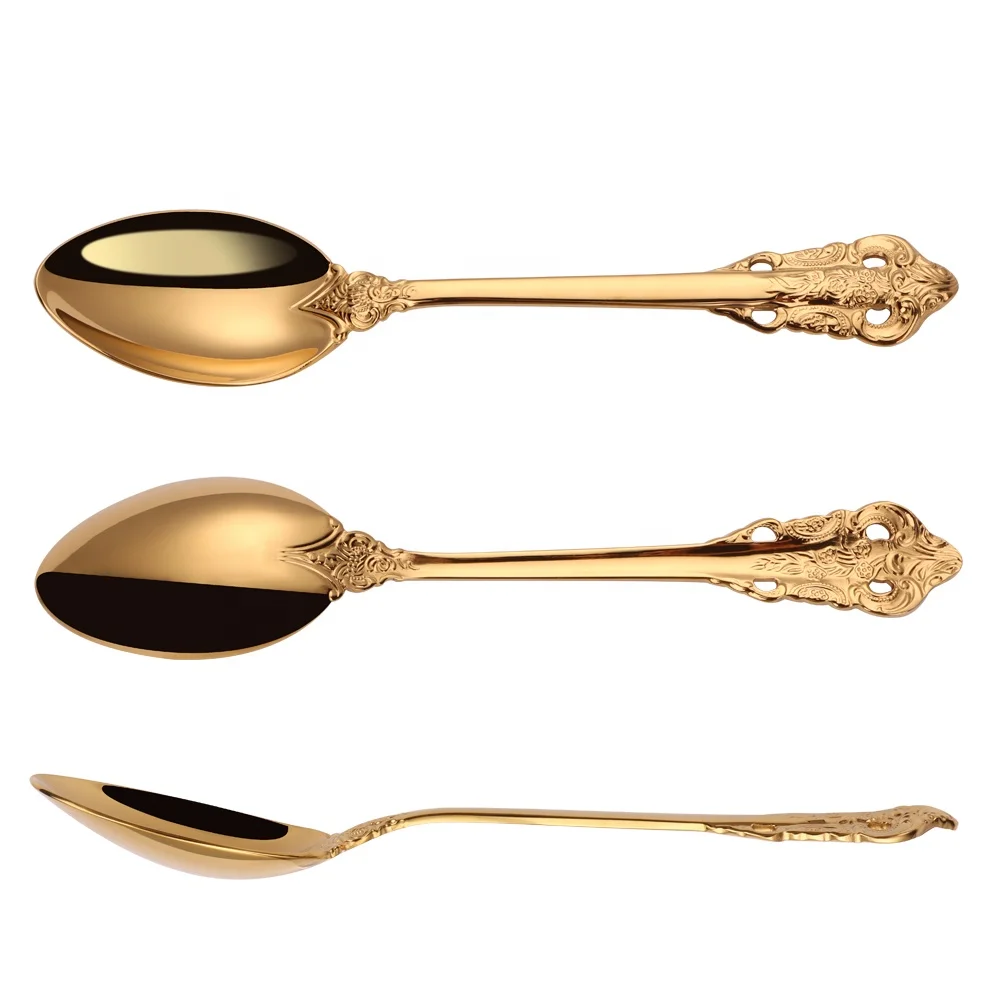 golden 7 inch dessert spoon stainless steel 18-10  mini ice cream dessert spoons appetizer salad spoon for hotel wedding