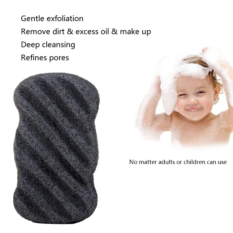Wholesale Natural Activated Bamboo Charcoal Black Organic Facial Konjac Sponge For Women