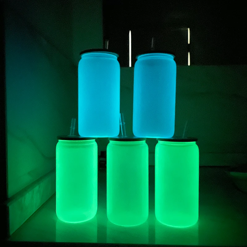 16oz beer glass can change color in the sun glow in the dark beer can shaped glasses with bamboo lid and plastic straw