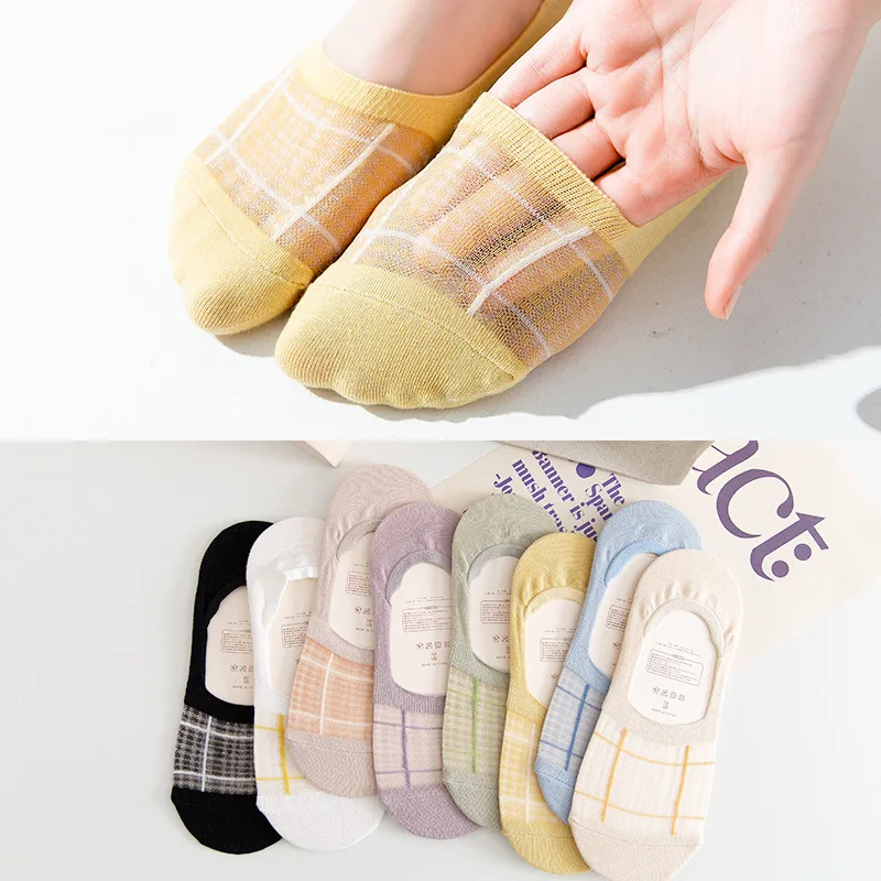 Summer wholesale stylish breathable sweet fresh versatile argyle no show teen invisible socks