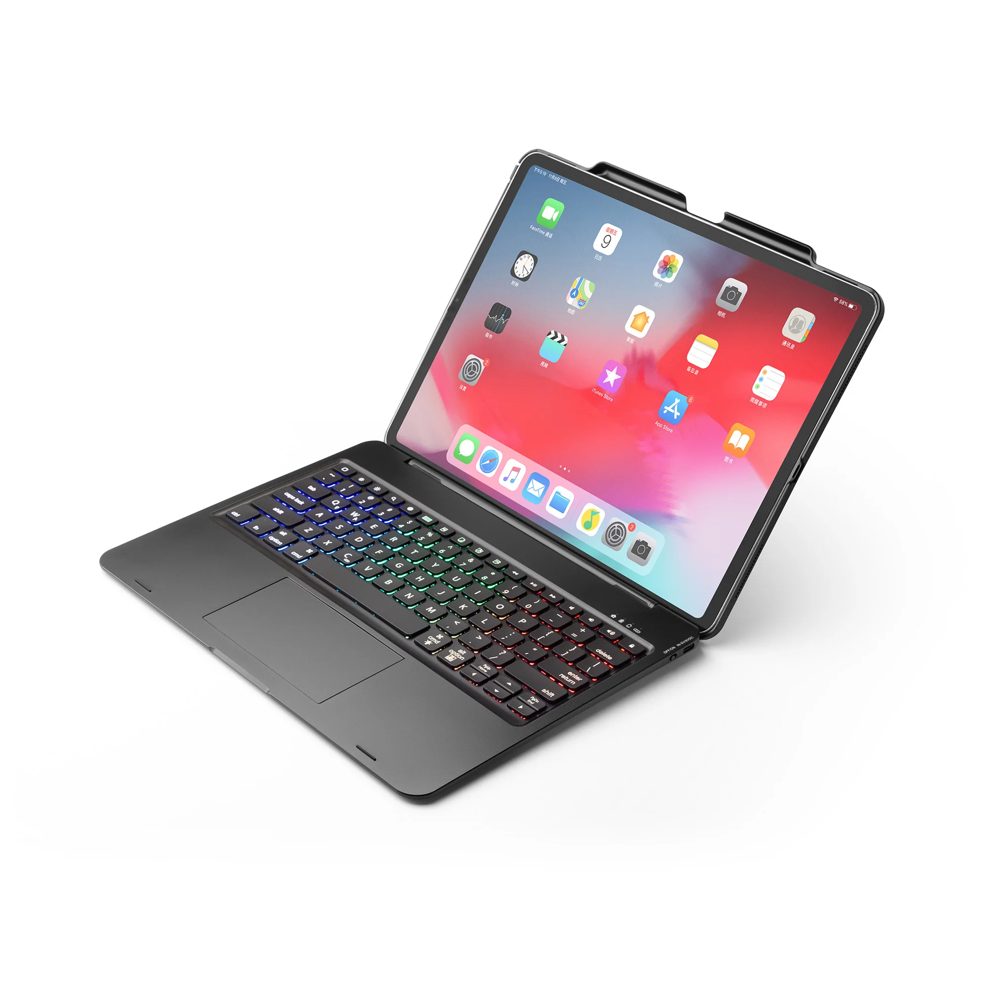 RGB  Light 2019 ABS Hard PC Case With Keyboard For ipad Pro, for Tablet keyboard Case 12.9inch with touchpad