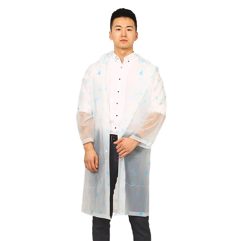 transparent waterproof emergency printed fabric raincoat for men with rain hat