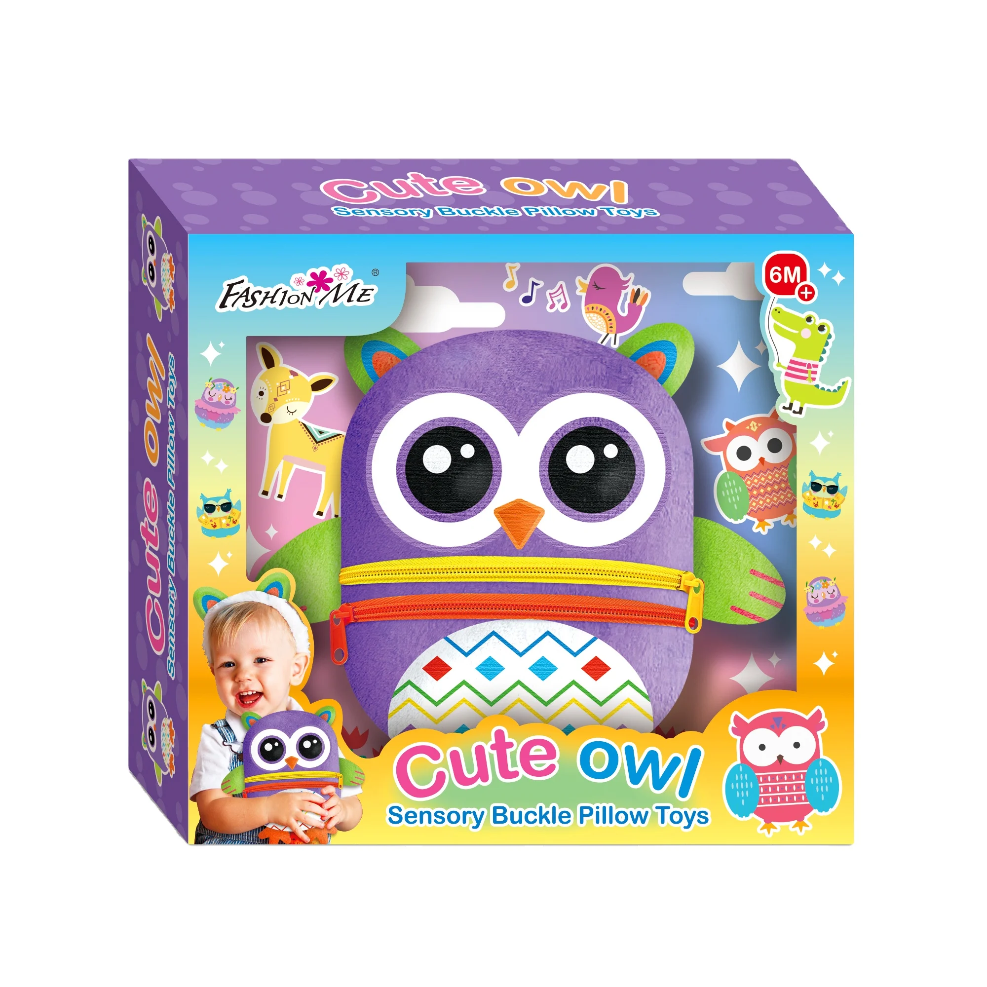 plush hot sale  diy  educational for  kids  cute owl sensory buckle pillow toys