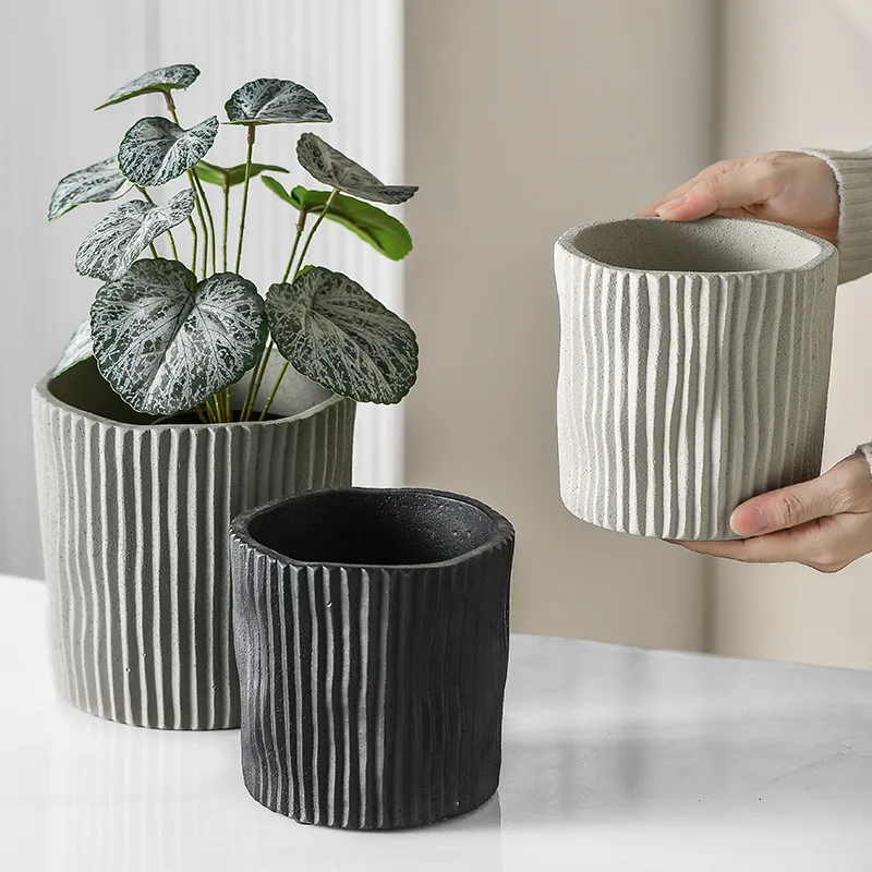 Striped Simple Cement Flowerpots Nordic Personality Indoor Candle Pots Balcony Green Plant Concrete Molds Flower Pots