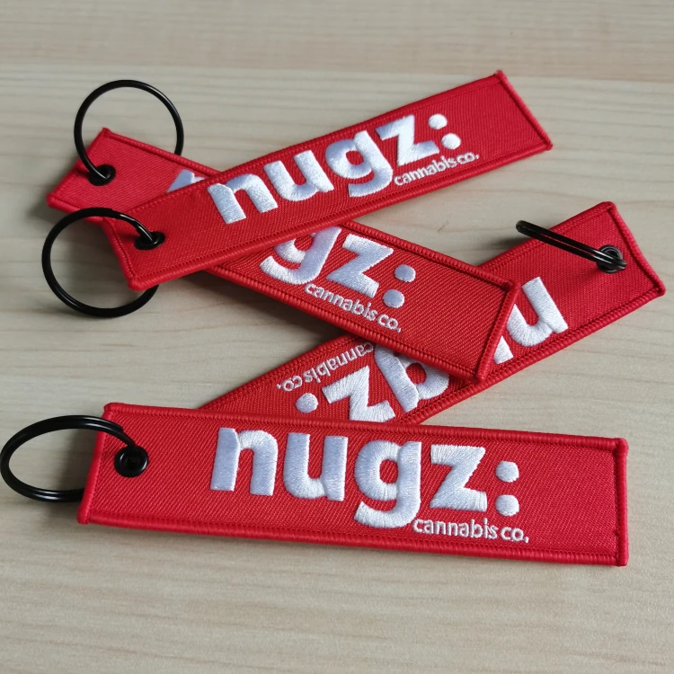 Custom Woven Logo Jet Tag Key Chain Embroidery Keychain Motorcycle Car Anime Key Tags