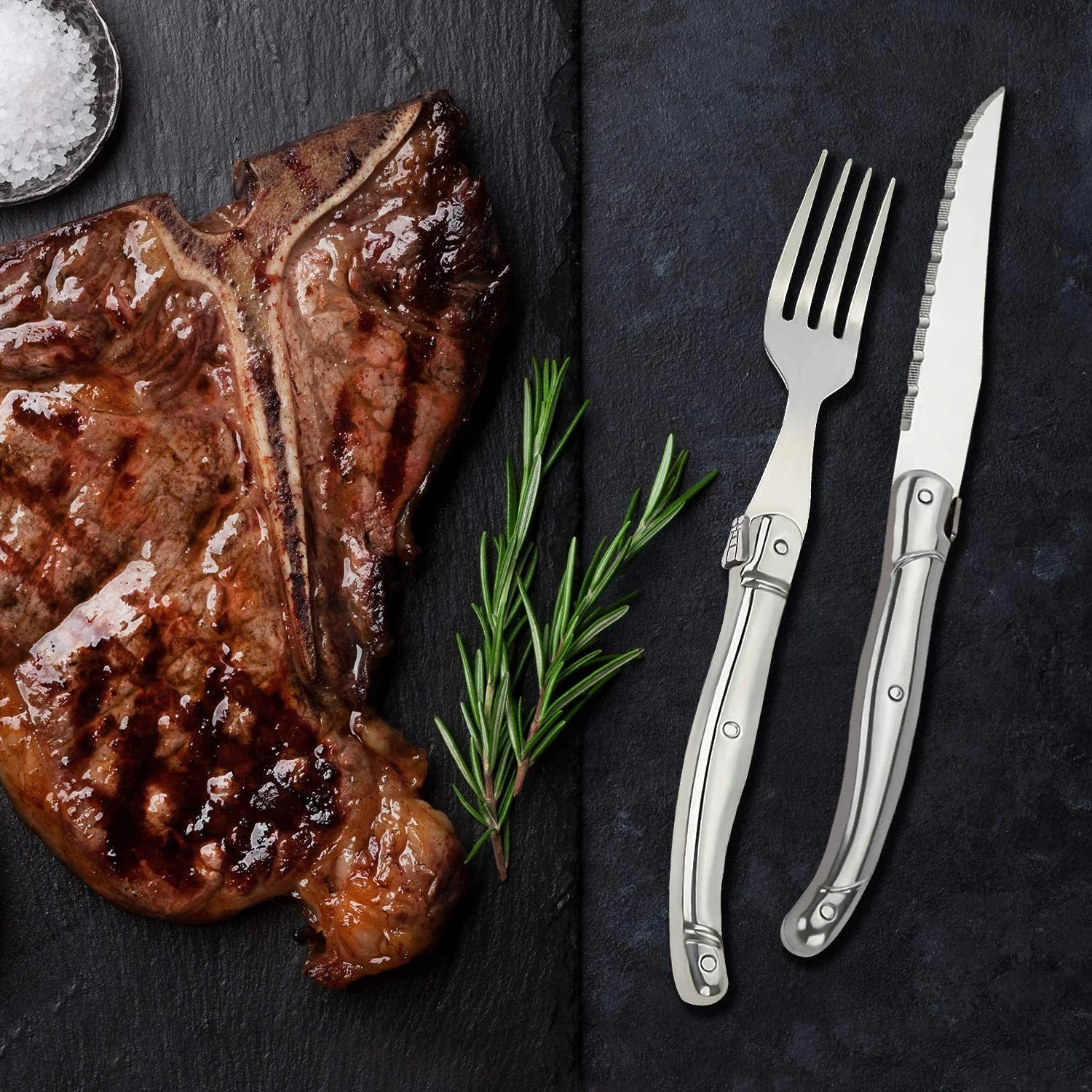 Hot Selling 8 PC Silverware Stainless Steel Flatware Set Serrated Edge Sharp Laguiole Steak Knife Set