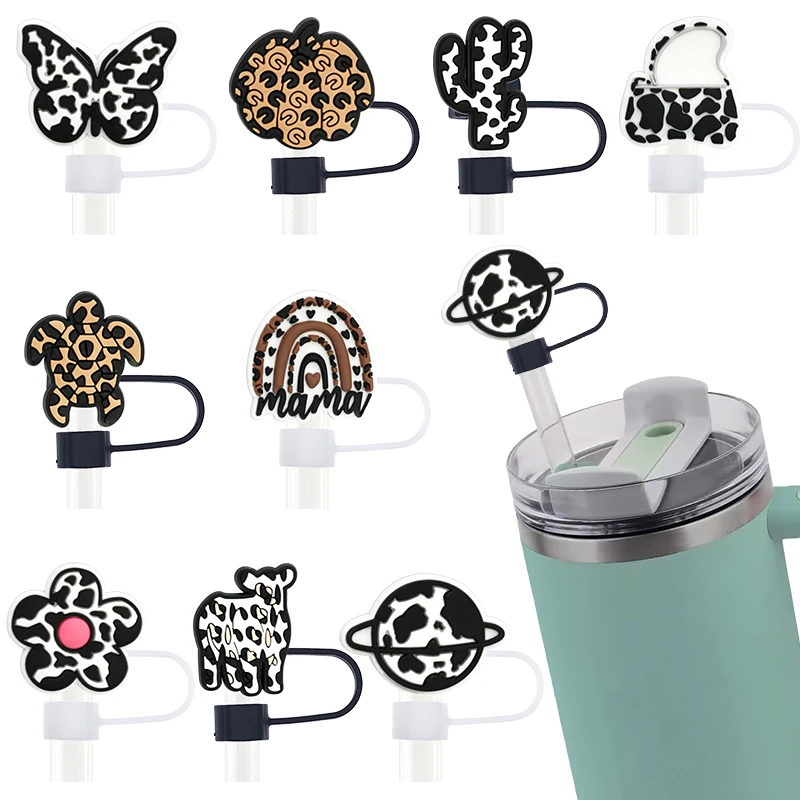 Wholesale Bulk 10mm Silicone Straw Cover For Tumbler Straw Toppers Leopard Straw Toppers Charms For Glass Tumbler