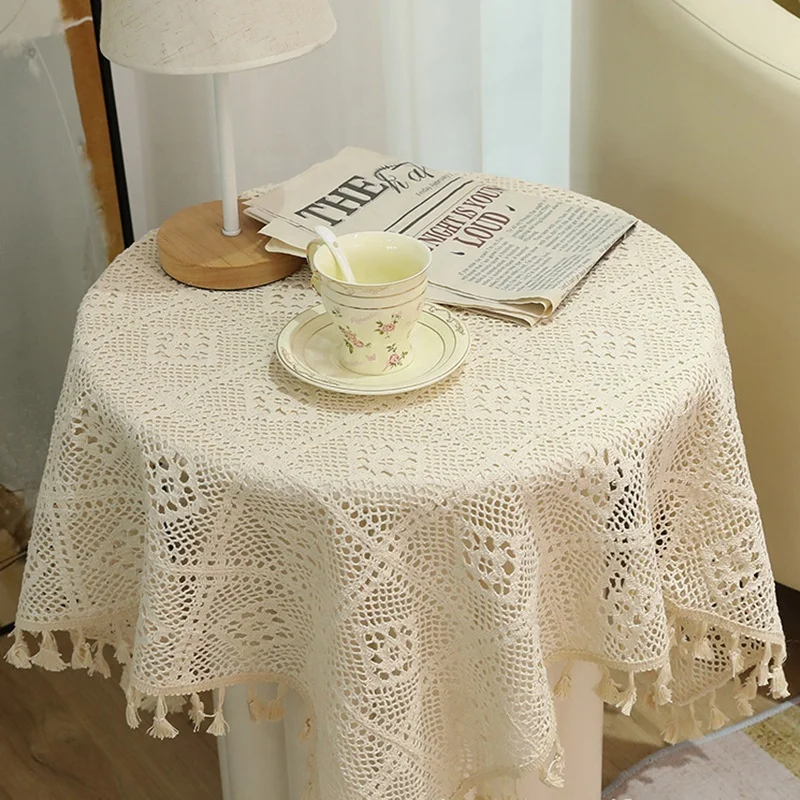 Retro Hollow Tablecloth Cotton Tassel Table Cloth Garden Lattice Table Cloth Lace Long square Table Flag Placemat