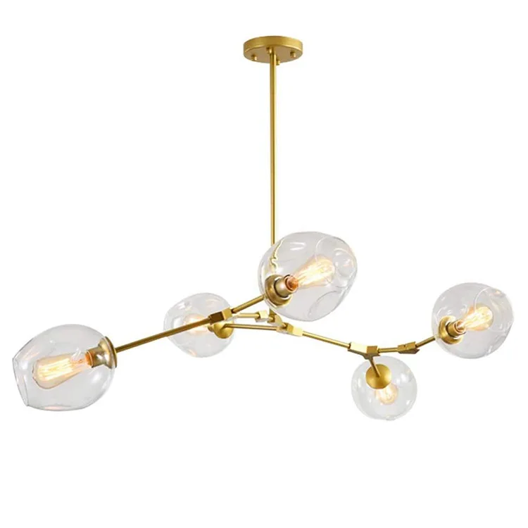 Modern Home Decorative Energy Saving Living Room Iron Glass Golden G9 Hanging Led Chandelier Pendant Light