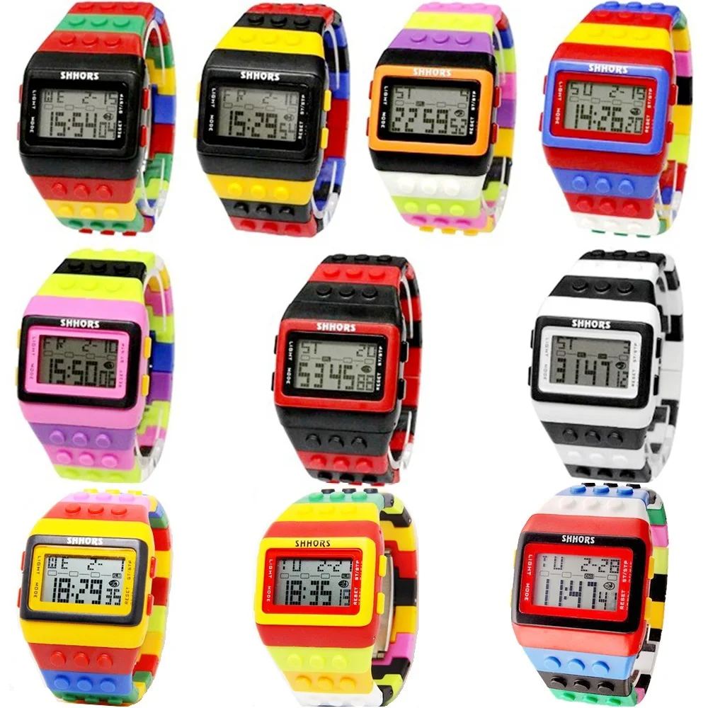 10pcs/Lot Colourful Rainbow Mens Women Plastic Digital Multi-Function Students Waterproof Alarm DIY Bracelet Gifts Watches Clock